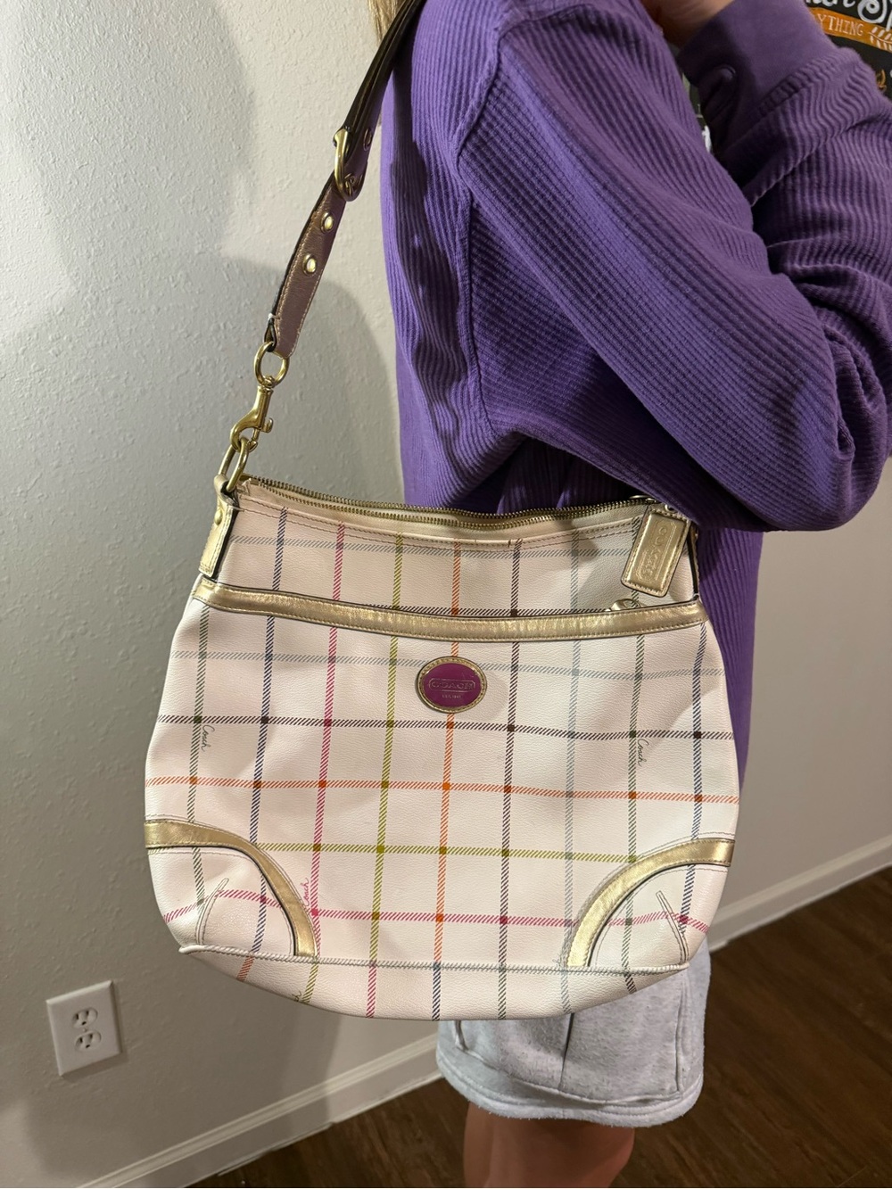 Authentic Coach Peyton Tattersall plaid and gold